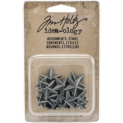 Tim Holtz Idea-ology Adornments Stars, Antique Nickel Finish, Various Sizes, Package of 27 Stars (TH93562) - Image 1