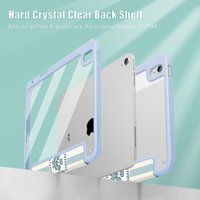 Mektron Case for 2025 iPad 11 inch (A16 Chip) 11th Gen Fit iPad 10th Gen10.9 inch 2022, Buit in Pencil Holder with Shockproof Cover Clear Shell + Trifold Stand, Patchwork Floral - Image 4