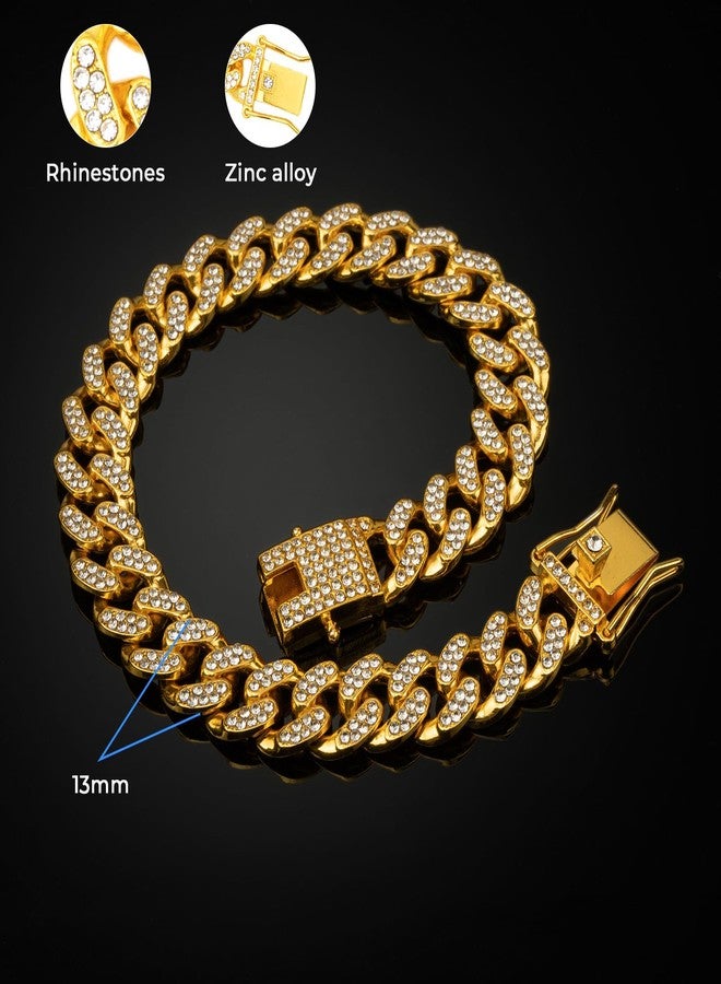 THAMIAO Gold Dog Chain Diamond Gold Chain Dog Collar Walking Metal with Design Secure Buckle Pet Collar Jewelry Accessories Necklace for Small Medium Large Cats,10 Inch - Image 4