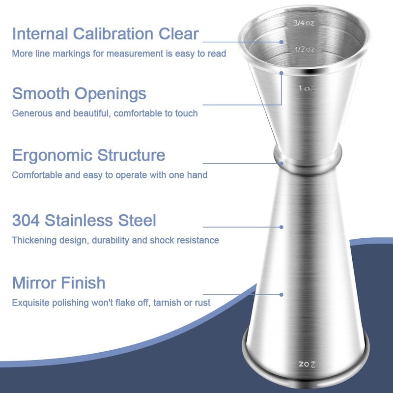 Briout Jigger For Bartending  Briout Double Cocktail Jigger Japanese Premium 304 Food Grade Stainless Steel Jigger 2 Oz 1 Oz With Measurements Inside  Silver - Image 2