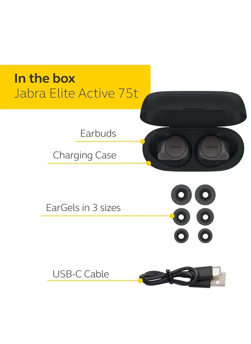 جابرا سماعات الأذن Elite Active 75t Earbuds - سماعات أذن رياضية لاسلكية حقيقية ملغية للضوضاء مع عمر بطارية طويل للمكالمات والموسيقى - أسود تيتانيوم  - Image 2