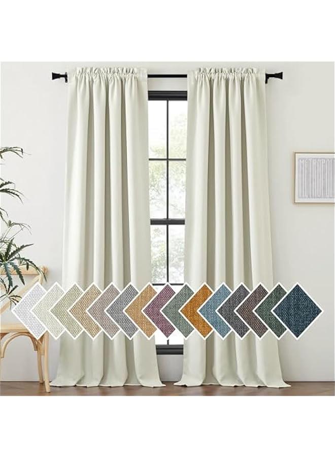 Arabest Room Darkening Curtains 84 inch Length 2 Panels Set, Dual Rod Pockets & Hook Belt Light Blocking Thermal Curtains Sound Reducing Window Treatments for Living Room, Natural, W52 x L84  - Image 1