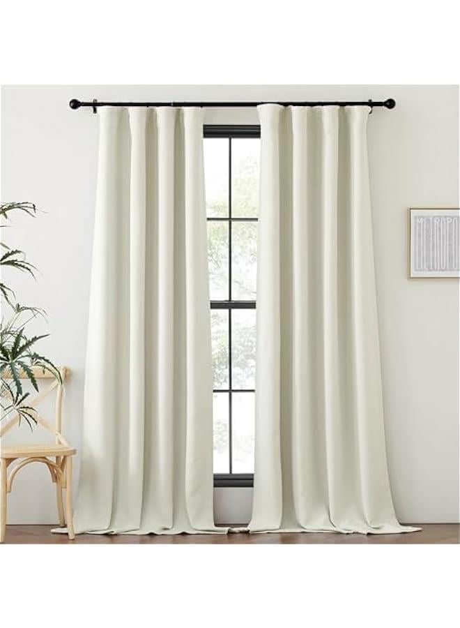 Arabest Room Darkening Curtains 84 inch Length 2 Panels Set, Dual Rod Pockets & Hook Belt Light Blocking Thermal Curtains Sound Reducing Window Treatments for Living Room, Natural, W52 x L84  - Image 2
