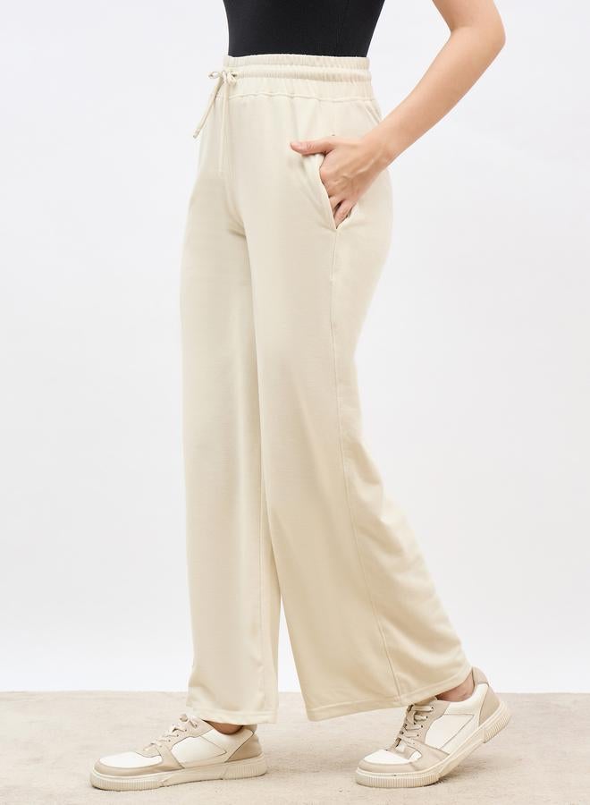 Styli Plain Wide Leg Joggers with Drawstring - Image 3
