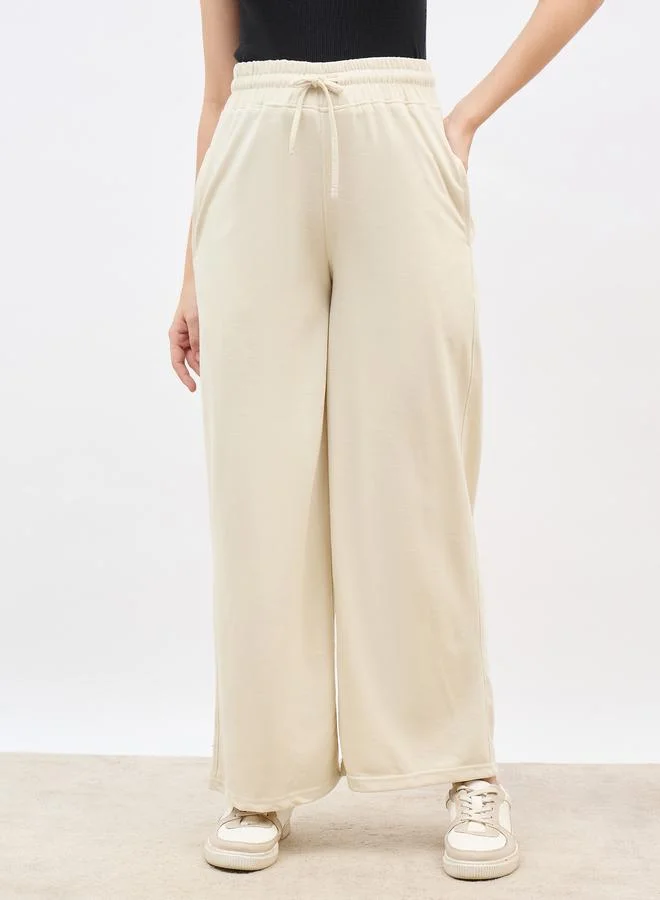 Styli Styli Plain Wide Leg Joggers with Drawstring