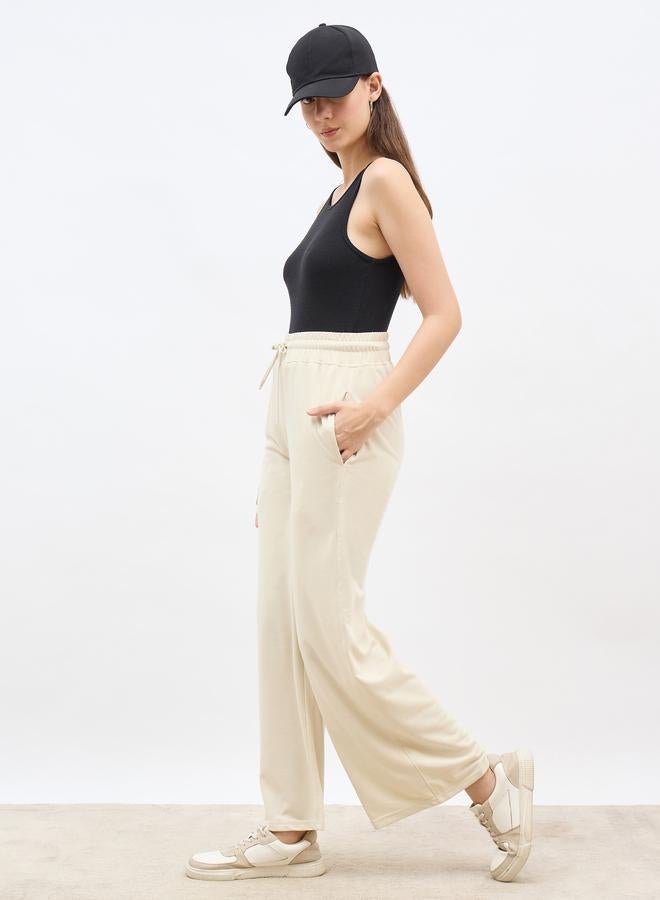 Styli Plain Wide Leg Joggers with Drawstring - Image 1