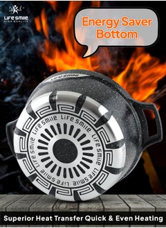 Life Smile 28cm Non Stick Cooking Pot - Granite Coated Aluminum Soup Pot Stock Pot With Tempered Glass Lid - PFOA Free Oven Safe - Kitchen Casserrole Pots for Cooking (Grey)  - Image 2