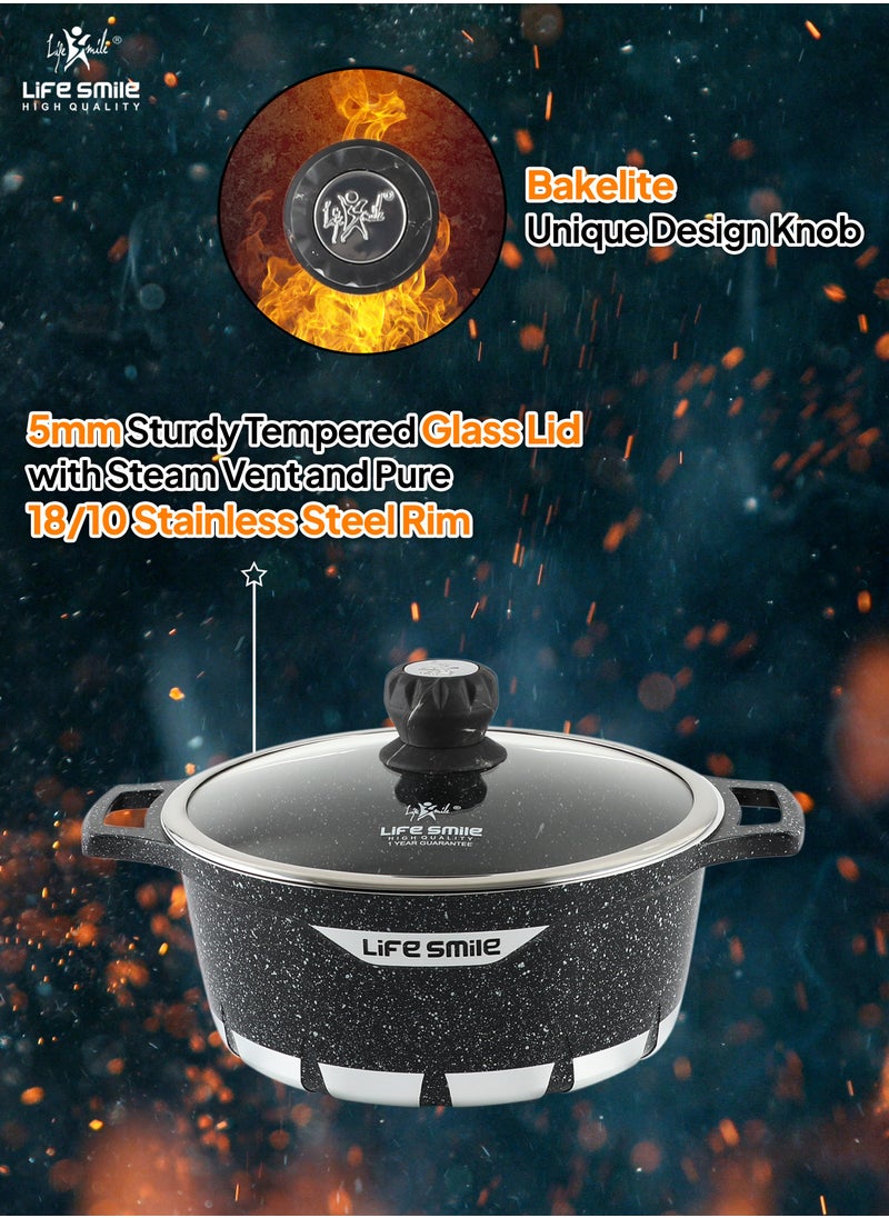 Life Smile 28cm Non Stick Cooking Pot - Granite Coated Aluminum Soup Pot Stock Pot With Tempered Glass Lid - PFOA Free Oven Safe - Kitchen Casserrole Pots for Cooking (Grey)  - Image 4