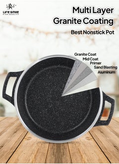 Life Smile 28cm Non Stick Cooking Pot - Granite Coated Aluminum Soup Pot Stock Pot With Tempered Glass Lid - PFOA Free Oven Safe - Kitchen Casserrole Pots for Cooking (Grey)  - Image 3