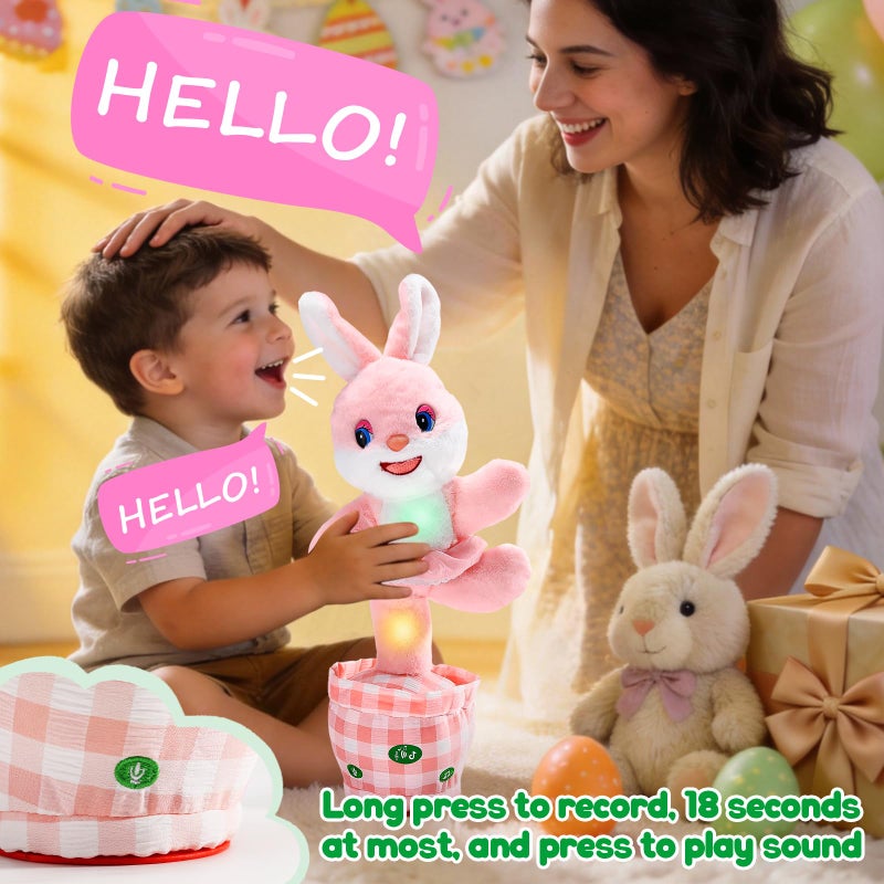 Cessfle Talking Dancing Easter Bunny Plush, Easter Basket Stuffers Toddler Girl Boy, Volume Adjustable Glowing Dancing Talking Bunny Toys with 60+ Songs, Baby Girl Boy Easter Gift, Hopping Bunny Toy - Image 3