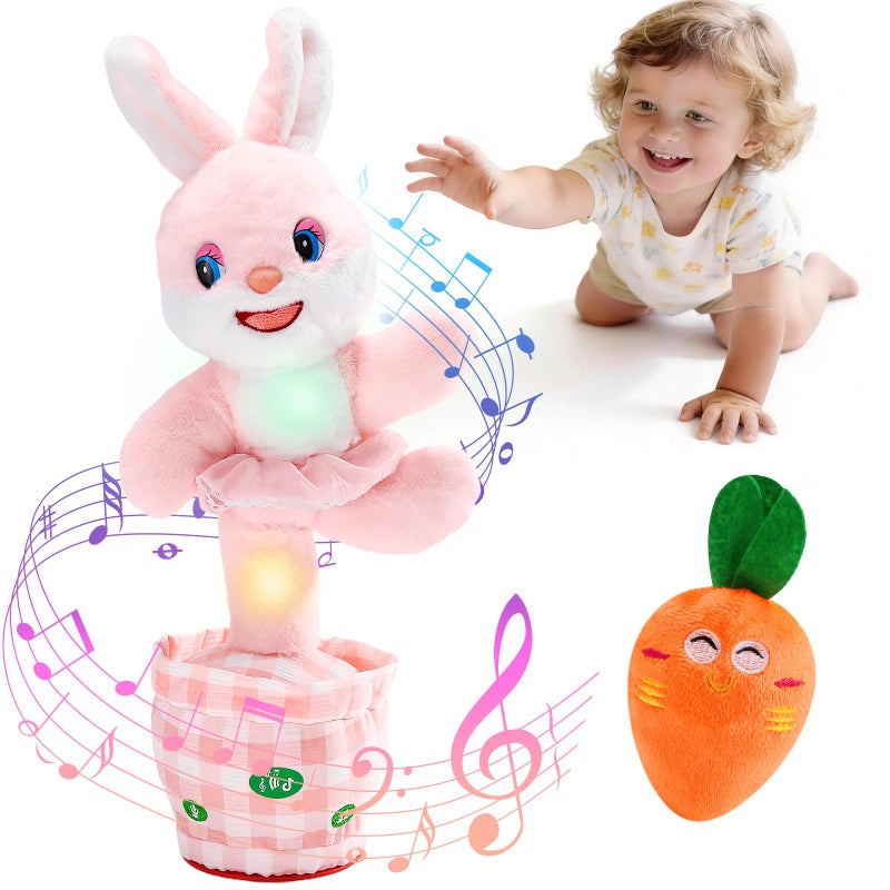 Cessfle Talking Dancing Easter Bunny Plush, Easter Basket Stuffers Toddler Girl Boy, Volume Adjustable Glowing Dancing Talking Bunny Toys with 60+ Songs, Baby Girl Boy Easter Gift, Hopping Bunny Toy - Image 1