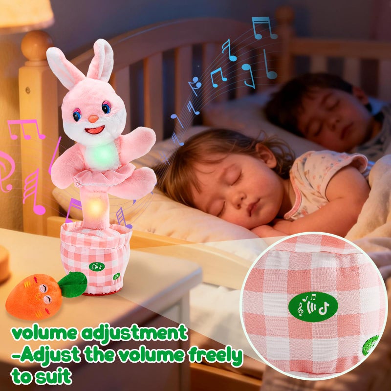 Cessfle Talking Dancing Easter Bunny Plush, Easter Basket Stuffers Toddler Girl Boy, Volume Adjustable Glowing Dancing Talking Bunny Toys with 60+ Songs, Baby Girl Boy Easter Gift, Hopping Bunny Toy - Image 5
