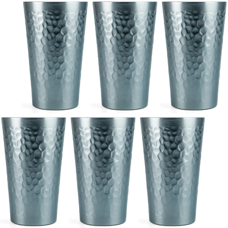 Arora Aluminum Metal Cups for Drinks Metal Anodized Hammered Gray Tumblers Set of 6 Aluminum Drinking Cups for Fathers Day Gift 16 oz