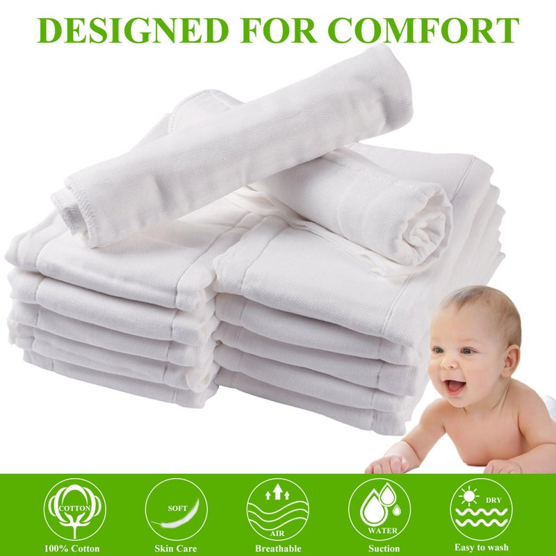 Fasoar Cotton Prefold Cloth Diapers -Fasoar 6 Ply Baby Washable Cloth Diaper Covers for Babies to Toddlers Multi-Use (19.5''-14'', Count, 10) - Image 5