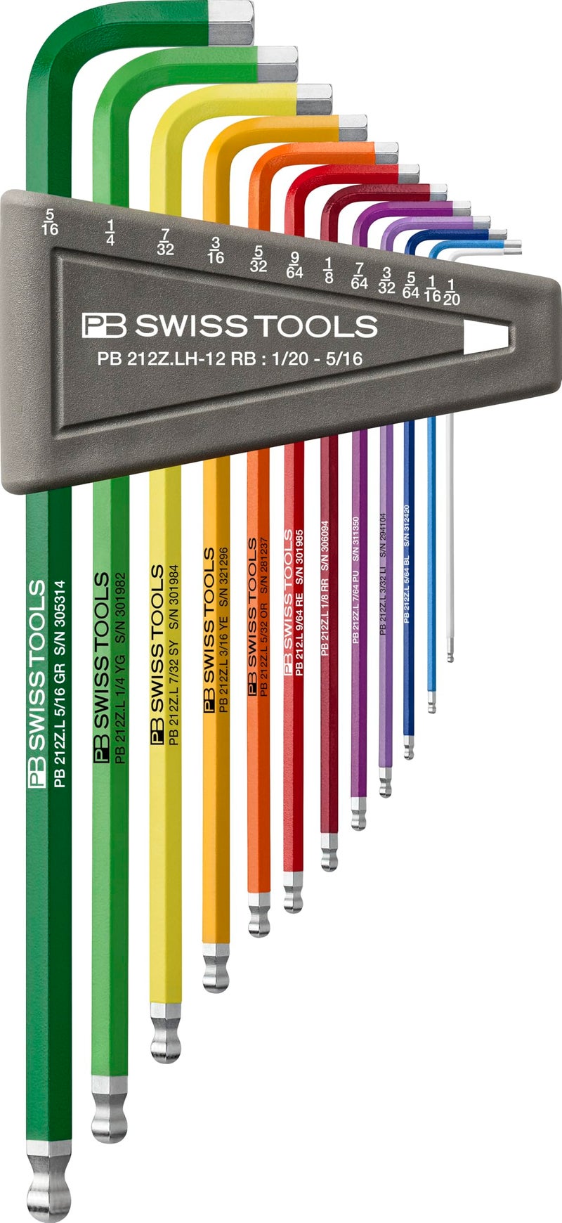 PB SWISS TOOLS PB SWISS TOOLS Allen Key Set PB 212Z.LH-12 RB | 100% Swiss Made | 12-Piece Long Hex Key Set with Ballpoint, Inch Sized for Screwdriving Work in Industry and Handcraft  - Image 1