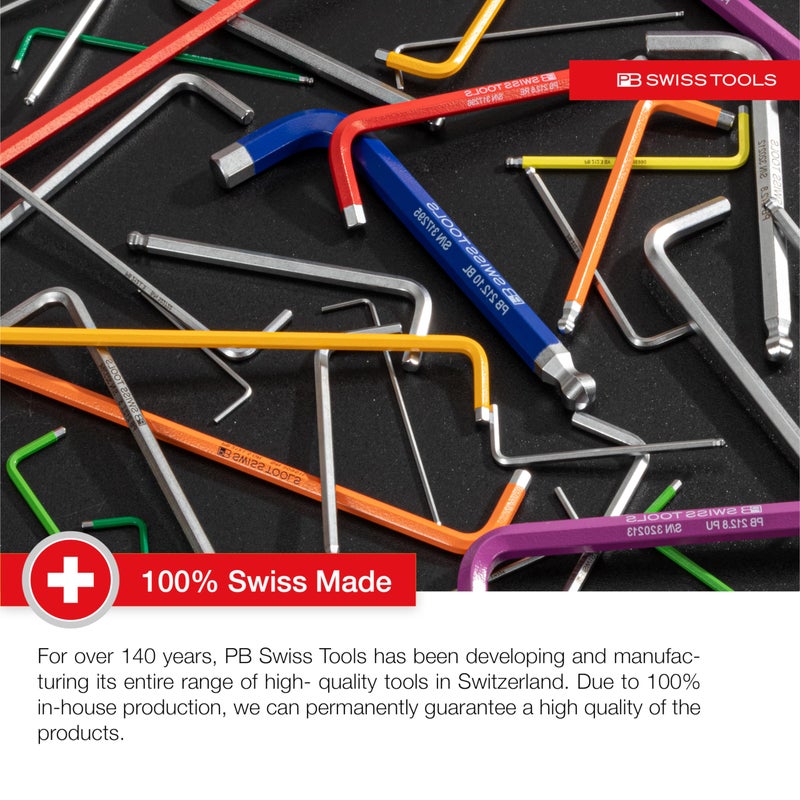 PB SWISS TOOLS PB SWISS TOOLS Allen Key Set PB 212Z.LH-12 RB | 100% Swiss Made | 12-Piece Long Hex Key Set with Ballpoint, Inch Sized for Screwdriving Work in Industry and Handcraft  - Image 4