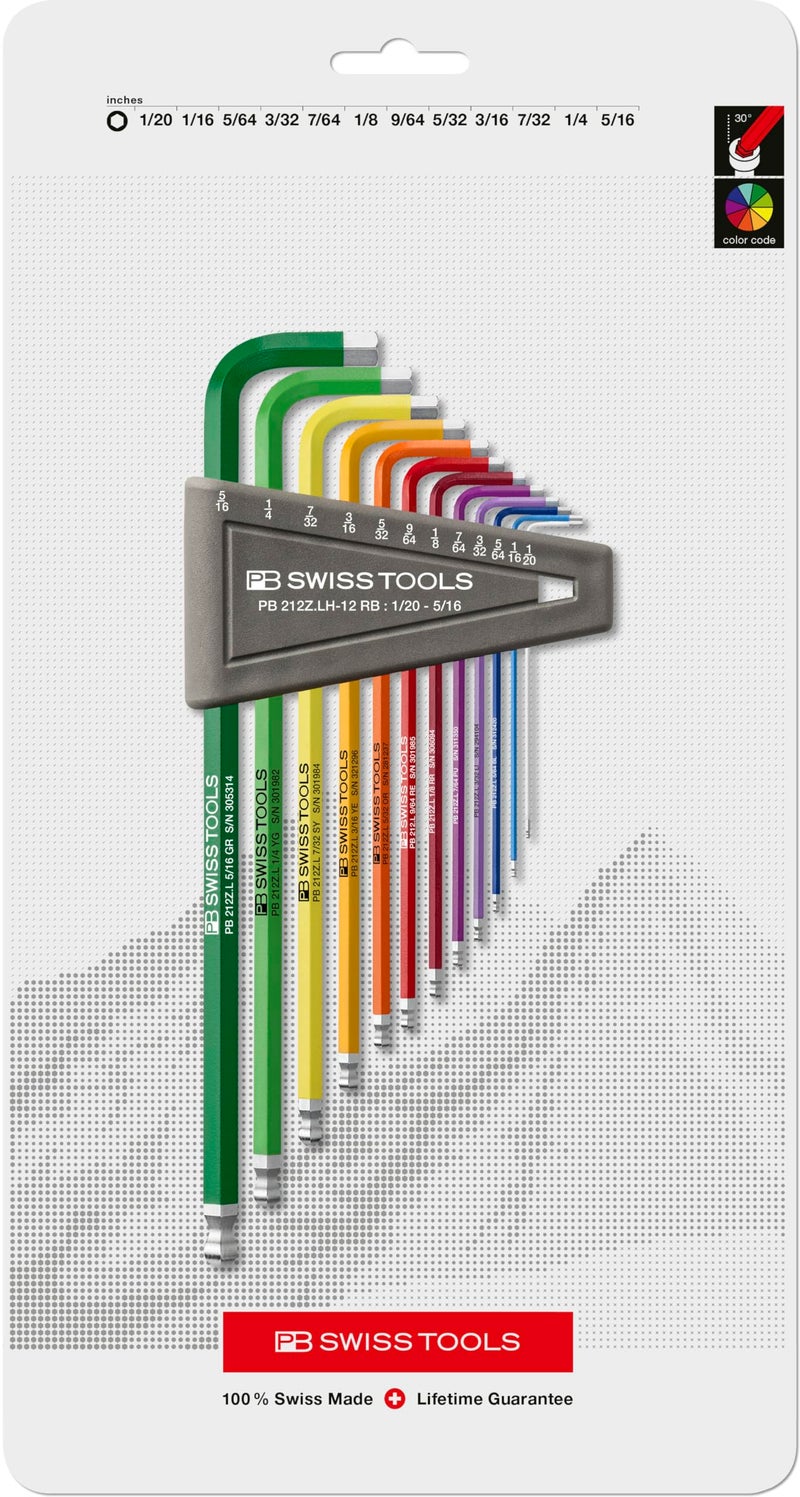 PB SWISS TOOLS PB SWISS TOOLS Allen Key Set PB 212Z.LH-12 RB | 100% Swiss Made | 12-Piece Long Hex Key Set with Ballpoint, Inch Sized for Screwdriving Work in Industry and Handcraft  - Image 2