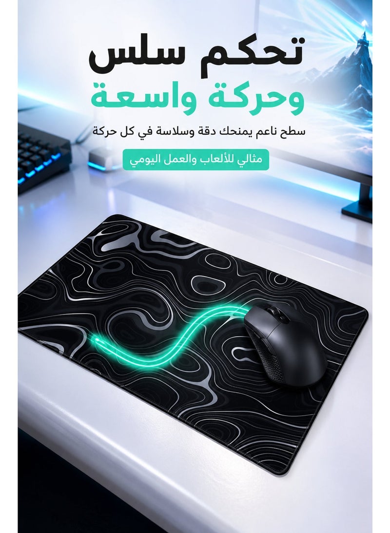 ميا لوحة ماوس ألعاب كبيرة ممتدة 120 × 60 سم XXXL كاملة المكتب على طراز ART ولوحة ماوس بقاعدة مطاطية غير قابلة للانزلاق ولوحة مفاتيح كبيرة مع حواف مخيطة للألعاب (أسود ART) - Image 4