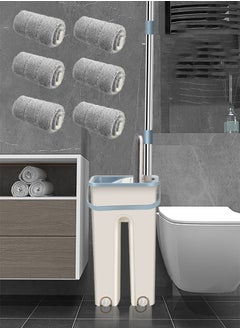 Haidue Microfiber Flat Mop with Bucket, Cleaning Squeeze Hand Free Floor Mop, 6 Reusable Mop Pads, Stainless Steel Handle,360° Rotating Head Squeeze Flat Mop White/Grey  - Image 2