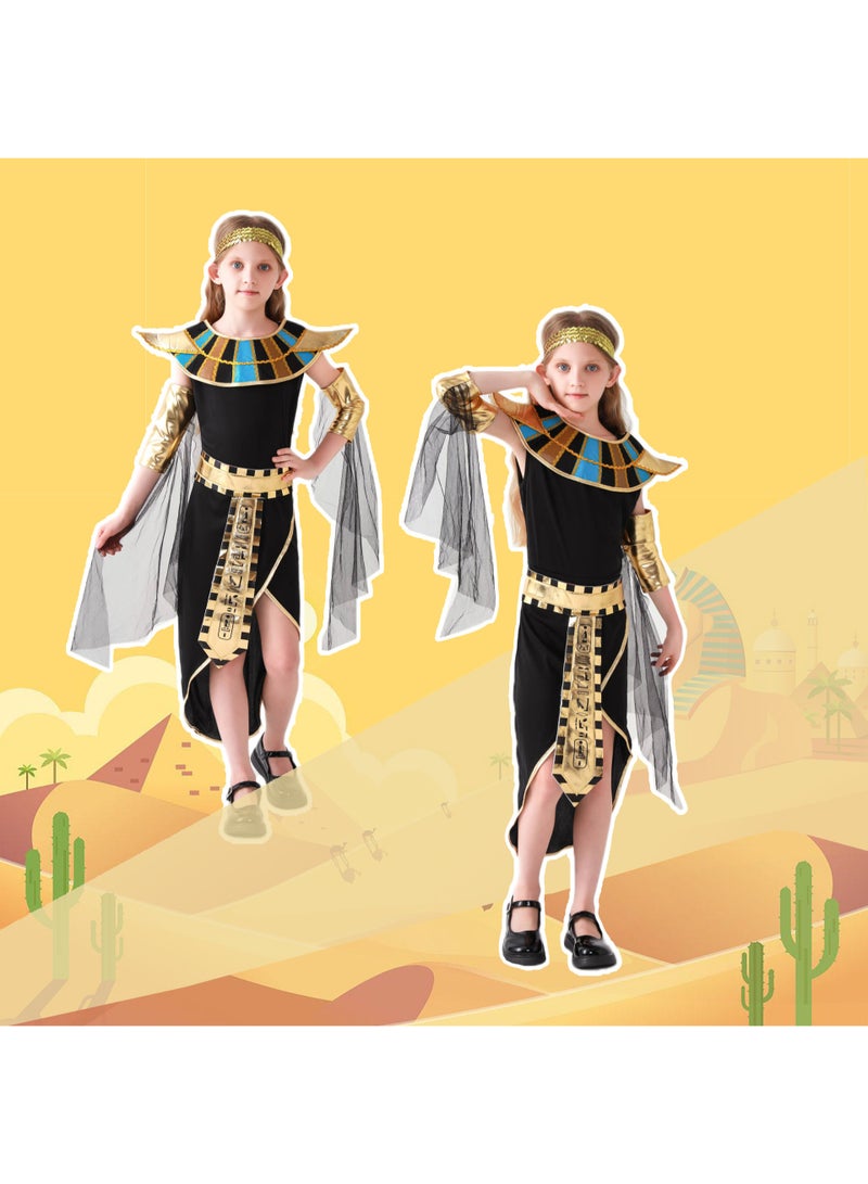 Halloween Kids' Egyptian Queen & Pharaoh Costume - Black Tulle Skirt Ancient Egyptian Cleopatra Cosplay Outfit for Carnival & Theme Parties (Size 130) - Image 1