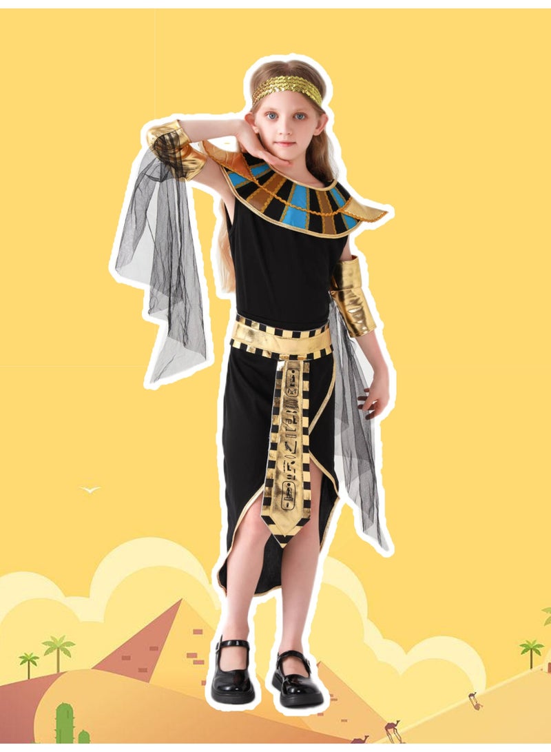 Halloween Kids' Egyptian Queen & Pharaoh Costume - Black Tulle Skirt Ancient Egyptian Cleopatra Cosplay Outfit for Carnival & Theme Parties (Size 130) - Image 3