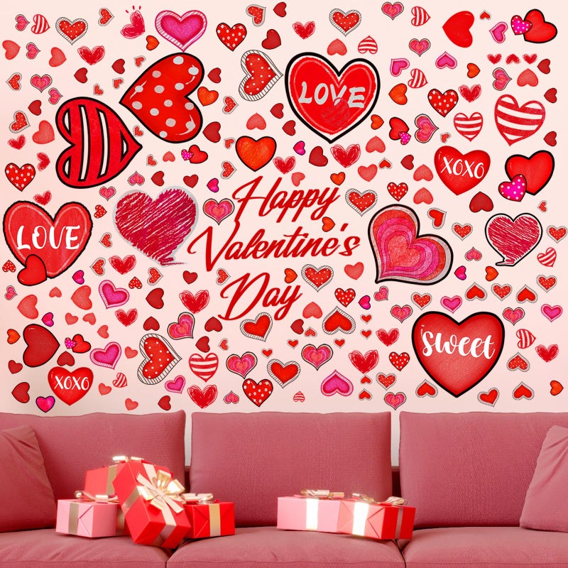 Eersida 214 Pcs Valentineâ€˜s Day Wall Decals Removable Love Heart Wall Stickers Red Heart Window Stickers Wedding Anniversary Romantic Love Decoration for Holiday Kitchen Living Room Home Decor - Image 5