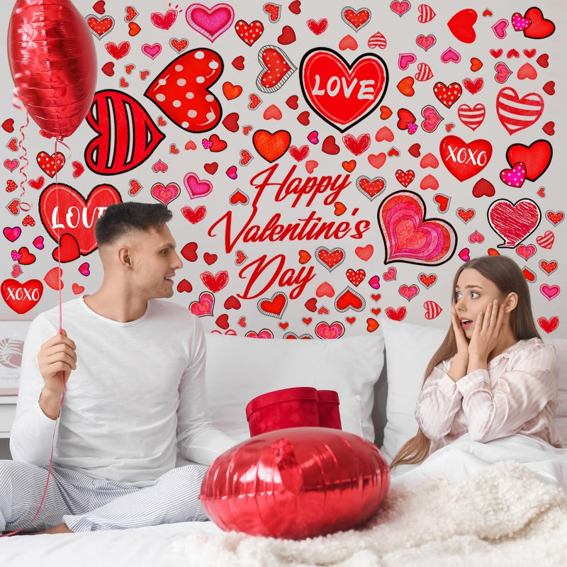 Eersida 214 Pcs Valentineâ€˜s Day Wall Decals Removable Love Heart Wall Stickers Red Heart Window Stickers Wedding Anniversary Romantic Love Decoration for Holiday Kitchen Living Room Home Decor - Image 3