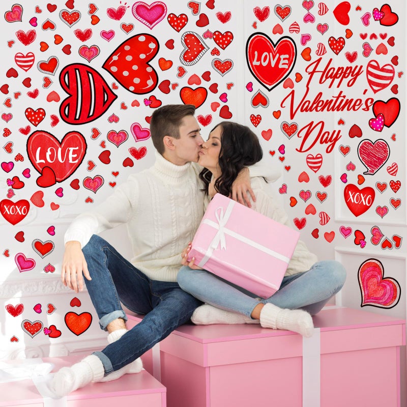 Eersida 214 Pcs Valentineâ€˜s Day Wall Decals Removable Love Heart Wall Stickers Red Heart Window Stickers Wedding Anniversary Romantic Love Decoration for Holiday Kitchen Living Room Home Decor - Image 4