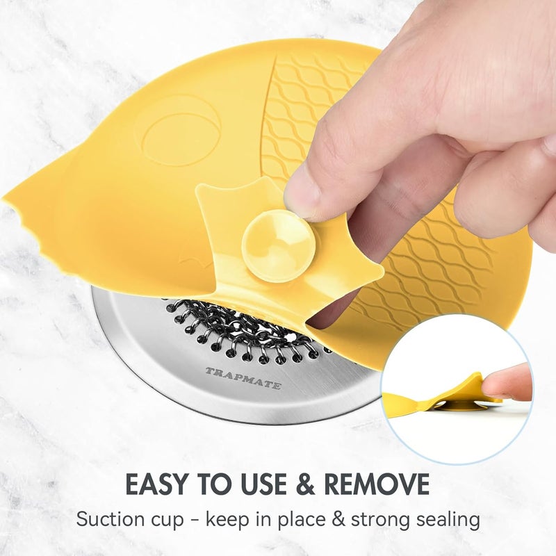 TRAPMATE Bathtub Drain Stopper/Protector/Hair Catcher Shower Drain/Easy Clean Hair Trap Strainer & Silicone Stopper for Tub, Sink (Yellow) - Image 2