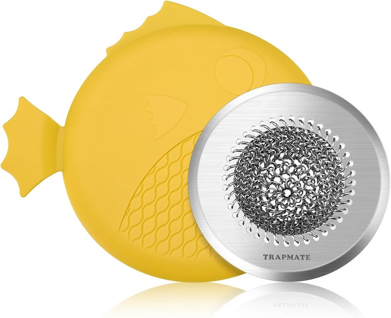 TRAPMATE Bathtub Drain Stopper/Protector/Hair Catcher Shower Drain/Easy Clean Hair Trap Strainer & Silicone Stopper for Tub, Sink (Yellow) - Image 1