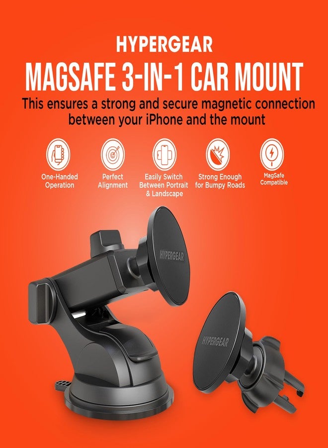 HyperGear MagSafe Car Mount - Magnetic Phone Holders for your Car Phone Holder Mount, Hands Free Mobile 3 Mounting Options (Windshield+Vent+Dash), Adapter included Cellphone Holder for iPhone, Android - Image 2