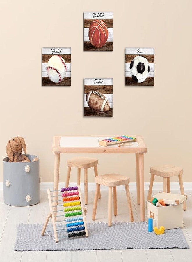 AIYISU Boys Room Wall Decor Sports Wall Art for Boy Bedroom Decor Baseballs Basketball Soccer Football Canvas Pictures Posters Rustic Ball Themed Paintings Toddler Nursery Artwork Decorations 12x12" 4Pcs - Image 5