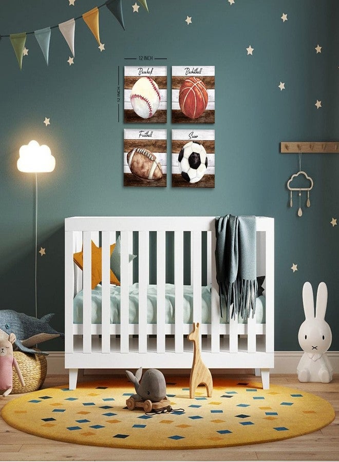 AIYISU Boys Room Wall Decor Sports Wall Art for Boy Bedroom Decor Baseballs Basketball Soccer Football Canvas Pictures Posters Rustic Ball Themed Paintings Toddler Nursery Artwork Decorations 12x12" 4Pcs - Image 4