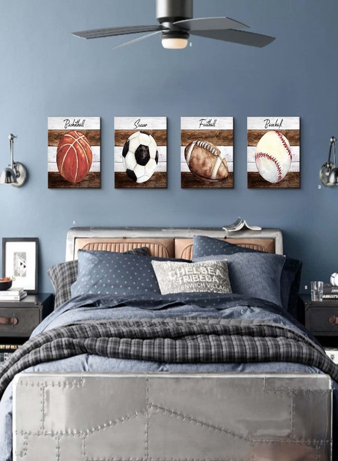 AIYISU Boys Room Wall Decor Sports Wall Art for Boy Bedroom Decor Baseballs Basketball Soccer Football Canvas Pictures Posters Rustic Ball Themed Paintings Toddler Nursery Artwork Decorations 12x12" 4Pcs - Image 2