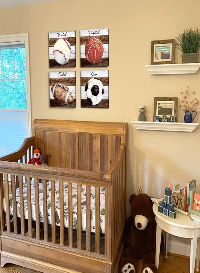 AIYISU Boys Room Wall Decor Sports Wall Art for Boy Bedroom Decor Baseballs Basketball Soccer Football Canvas Pictures Posters Rustic Ball Themed Paintings Toddler Nursery Artwork Decorations 12x12" 4Pcs - Image 3