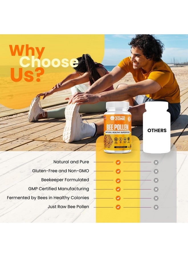 HONEYBEEZONE مكمل حبوب لقاح النحل من هاني بي زون 100% طبيعي حبوب لقاح نحل خام في كبسولات نباتية حبوب لقاح مخمرة متعدد الفيتامينات، بروبيوتيك سوبر فود، بروتينات حيوية، أحماض أمينية، دعم المناعة والطاقة 60 كبسولة من حبوب اللقاح - Image 4