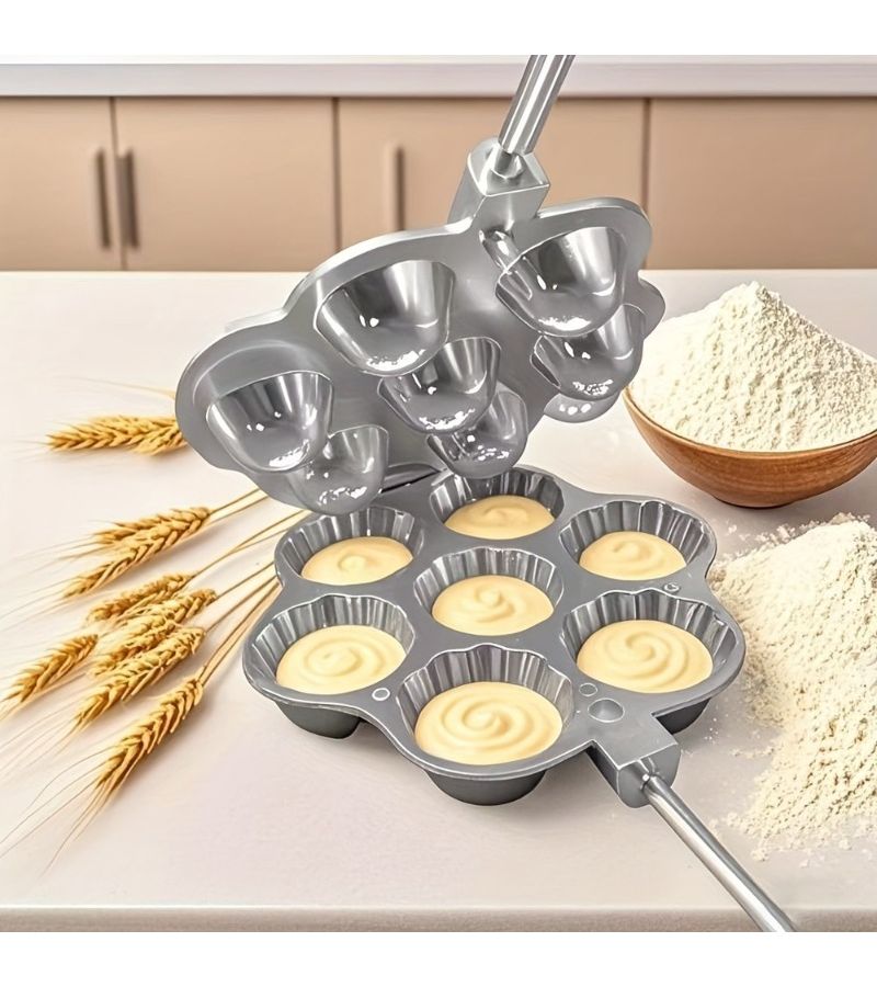 Aluminum Egg Tart Mold Cake Flat Bottom Pudding Baking Cup With Handle Seven Holes Chrysanthemum Tower Holder - Image 1