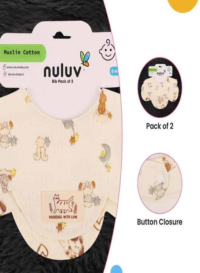 Nuluv Baby Bibs, Soft, Quick-Drying and Gentle for Sensitive Skin, Snap Button Closure, Reusable and Highly Absorbent, Made with 100% Muslin Cotton, 0+ Months, Multi on Off-White Base, Pack of 2 - Image 5