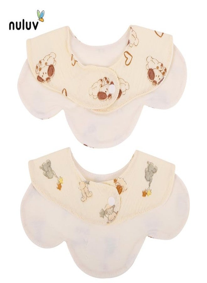 Nuluv Baby Bibs, Soft, Quick-Drying and Gentle for Sensitive Skin, Snap Button Closure, Reusable and Highly Absorbent, Made with 100% Muslin Cotton, 0+ Months, Multi on Off-White Base, Pack of 2 - Image 4
