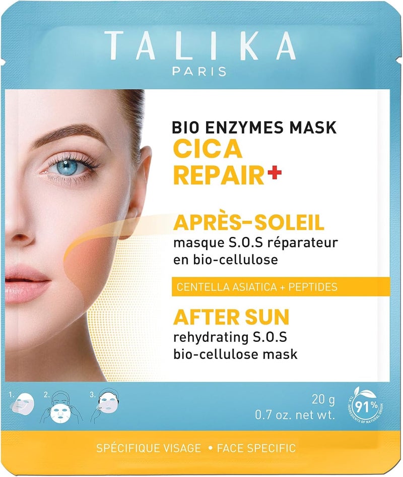 Talika Bio Enzymes Mask Cica Repair After Sun Biocellulose Face Mask Centella Asiatica Allantoin for Soothing SunExposed Skin Deeply Hydrates Repairs Strengthens Skin Barrier