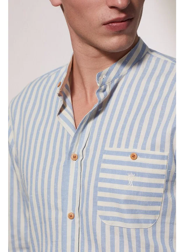فيكونت أ. Calvin Sky Blue Wide Stripes Shirt 100% Cotton