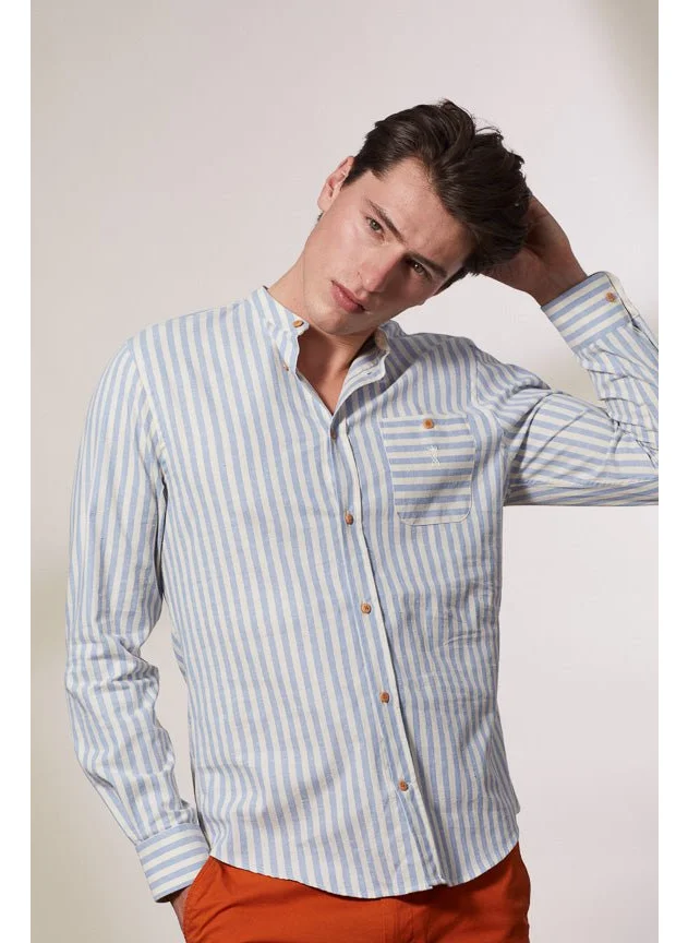 فيكونت أ. Calvin Sky Blue Wide Stripes Shirt 100% Cotton