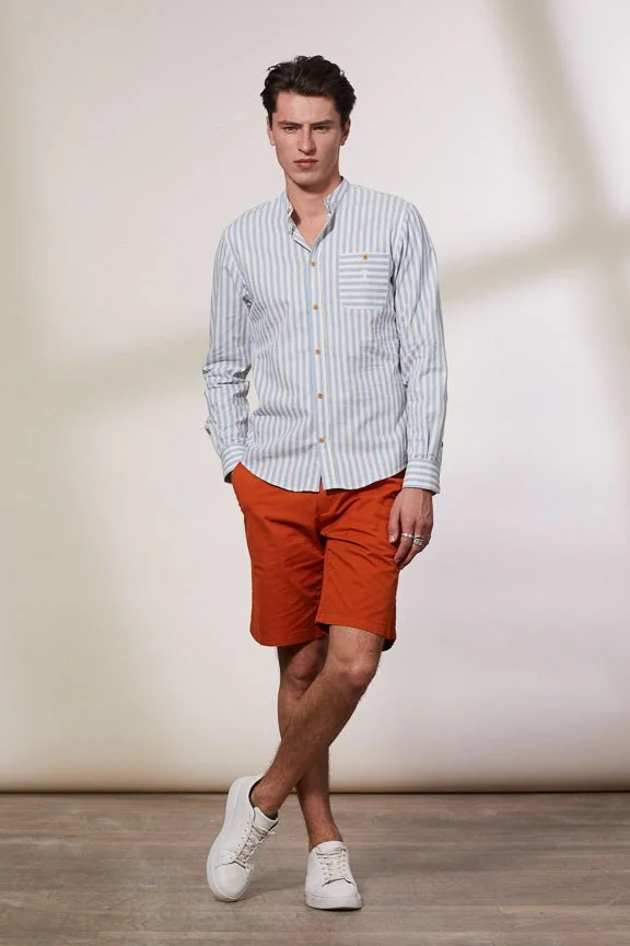 Vicomte A. Calvin Sky Blue Wide Stripes Shirt 100% Cotton