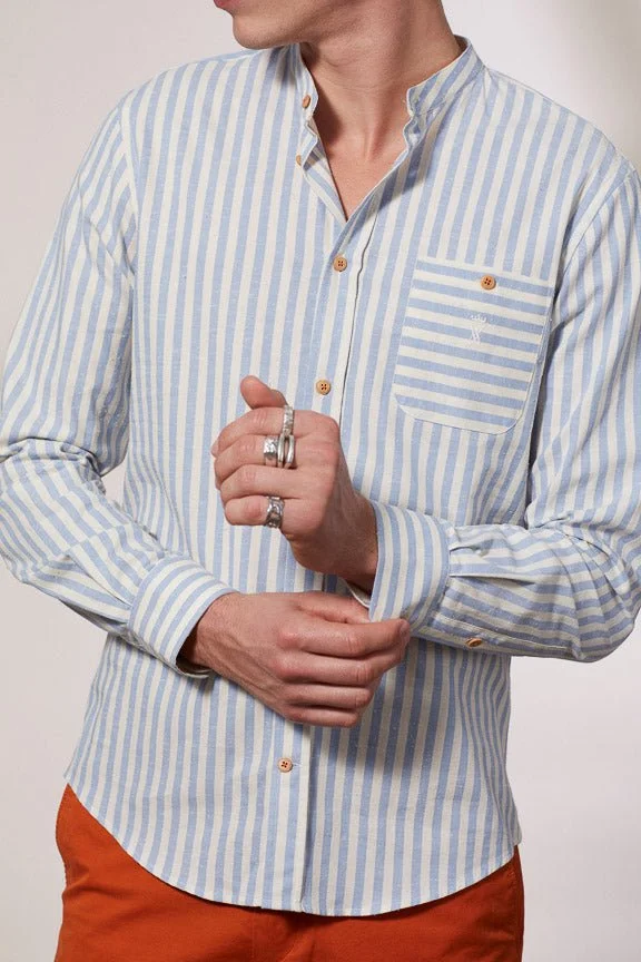 Vicomte A. Calvin Sky Blue Wide Stripes Shirt 100% Cotton