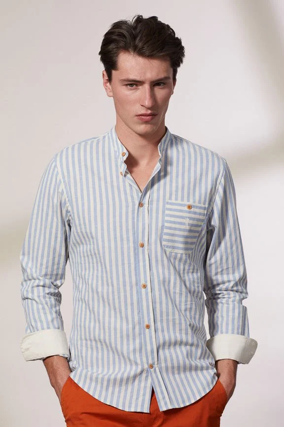 Vicomte A. Calvin Sky Blue Wide Stripes Shirt 100% Cotton