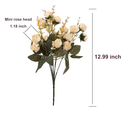 Duovlo 7 Branch 21 Mini Rose Heads Artificial Flowers Bouquet Wedding Home Office Decor,Pack of 2 (2 PCS Champagne) - Image 2