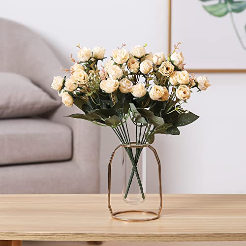 Duovlo 7 Branch 21 Mini Rose Heads Artificial Flowers Bouquet Wedding Home Office Decor,Pack of 2 (2 PCS Champagne) - Image 4
