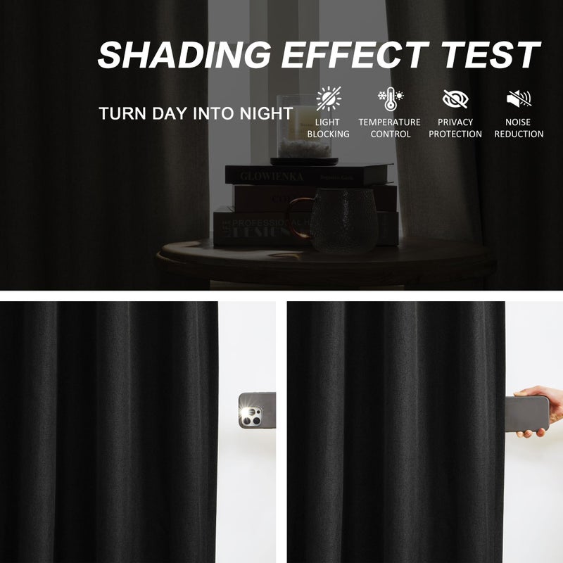 DUALIFE Pinch Pleated Blackout Cabin & Drapes 100 Inch Length with Hooks for Track System, Blackout Thermal Insulated Window Curtains for Living Room, 40W x 100L 2 Panels, Back Tab, Black - Image 2
