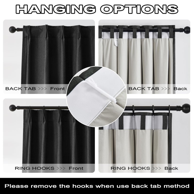 DUALIFE Pinch Pleated Blackout Cabin & Drapes 100 Inch Length with Hooks for Track System, Blackout Thermal Insulated Window Curtains for Living Room, 40W x 100L 2 Panels, Back Tab, Black - Image 4