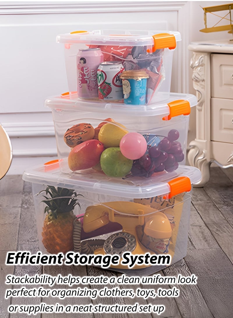 DBLEW 25 Liters Premium Clear Plastic Storage Box with Lockable Lid Carry Handle & Clip Locks – T114628 – Stackable Transparent Organizer Bin for Clothes, Toys, Tools, Snacks & Home Storage (41×30×23.5 cm) - Image 5